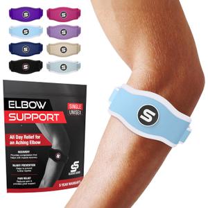 Sleeve Stars Tennis Elbow Brace for Women - Adjustable Tennis Elbow Strap, Golfers Elbow Brace for Men, Counterforce Brace for Tendonitis Relief, Fits 9"-23" (Single/Light Blue) (One Size)