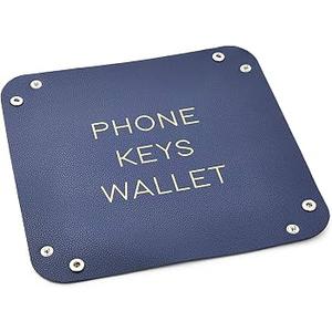 4 x Leather Catchall Valet Tray for Phone, Keys, Wallet (Navy Blue, 6.9 x 2.2 in)