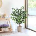Artificial Ficus Tree 4ft, Artificial Plants Indoor with Realistic Leaves & Trunk, Fake Plants for Home Office Living Room Decor.