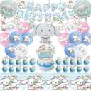 Cinnamoroll Birthday Decorations, Party Supplies Set Include Banner, Balloons, Hanging Swirls, Cake Cupcake Toppers, Tablecloth for Kids Cinnamoroll Theme Party
