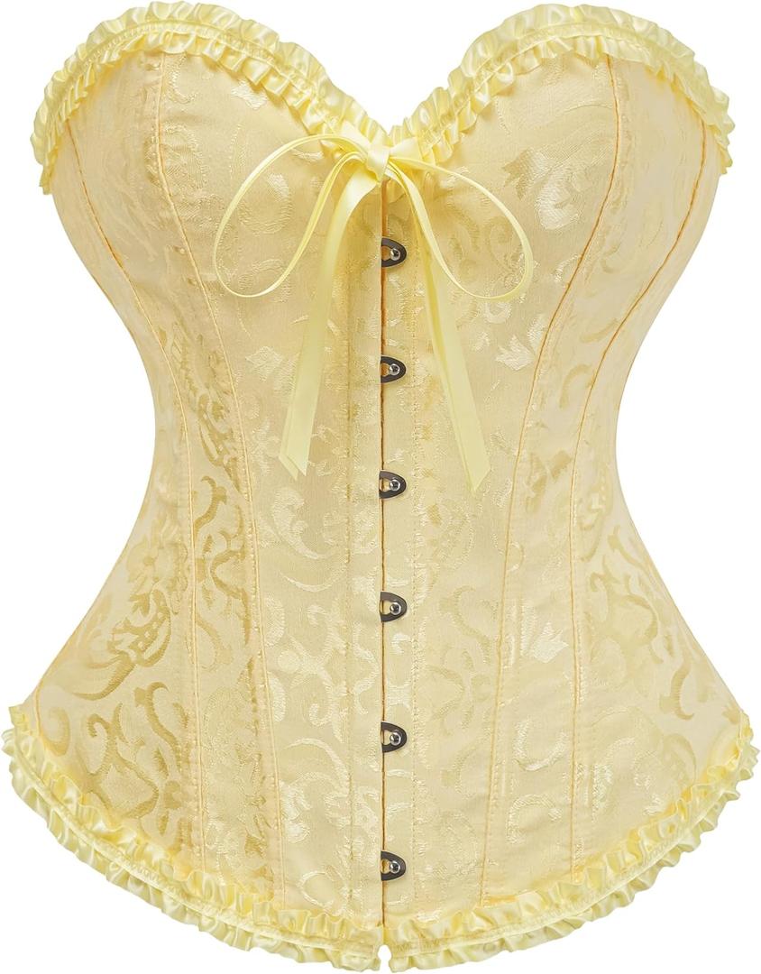 Bustier Corset Top for Women | Overbust Lace Up Waist Cincher Shapewear Lingerie (Small, Elfin Yellow)