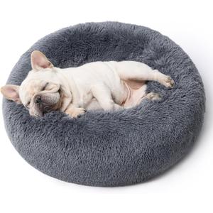 Bedsure Calming Dog Bed for Medium Dogs - Donut Washable Medium Pet Bed, 30 inches Anti-Slip Round Fluffy Plush Faux Fur Cat Bed, Fits up to 45 lbs Pets, Dark Grey