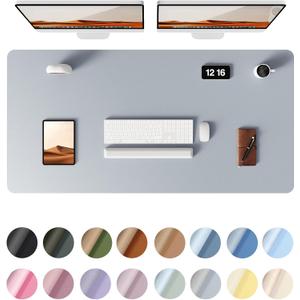YSAGi Leather Desk Protector, Office Mat, Large Mouse Mat, Non-Slip PU Leather Blotter, Laptop Desk, Waterproof Writing Pad for Office and Home (Light Grey, 47.2" x 23.6")