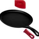 Cast Iron Round Griddle - 10.5-Inch Crepe Maker Pan + Silicone Handle Cover - Pre-Seasoned Comal for Tortillas Flat Skillet - Dosa Tawa Roti Grill - Oven, Stovetop, Induction Safe. PFAS and PFOA-free