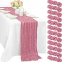 12 Pieces Dusty Rose Cheesecloth Table Runner 10FT Pink Runner for Tables Gauze Fabric Boho 35 x 120 Inches Long Table Runner Decoration Rustic Sheer Runner for Wedding Baby Birthday Party Dusty Rose