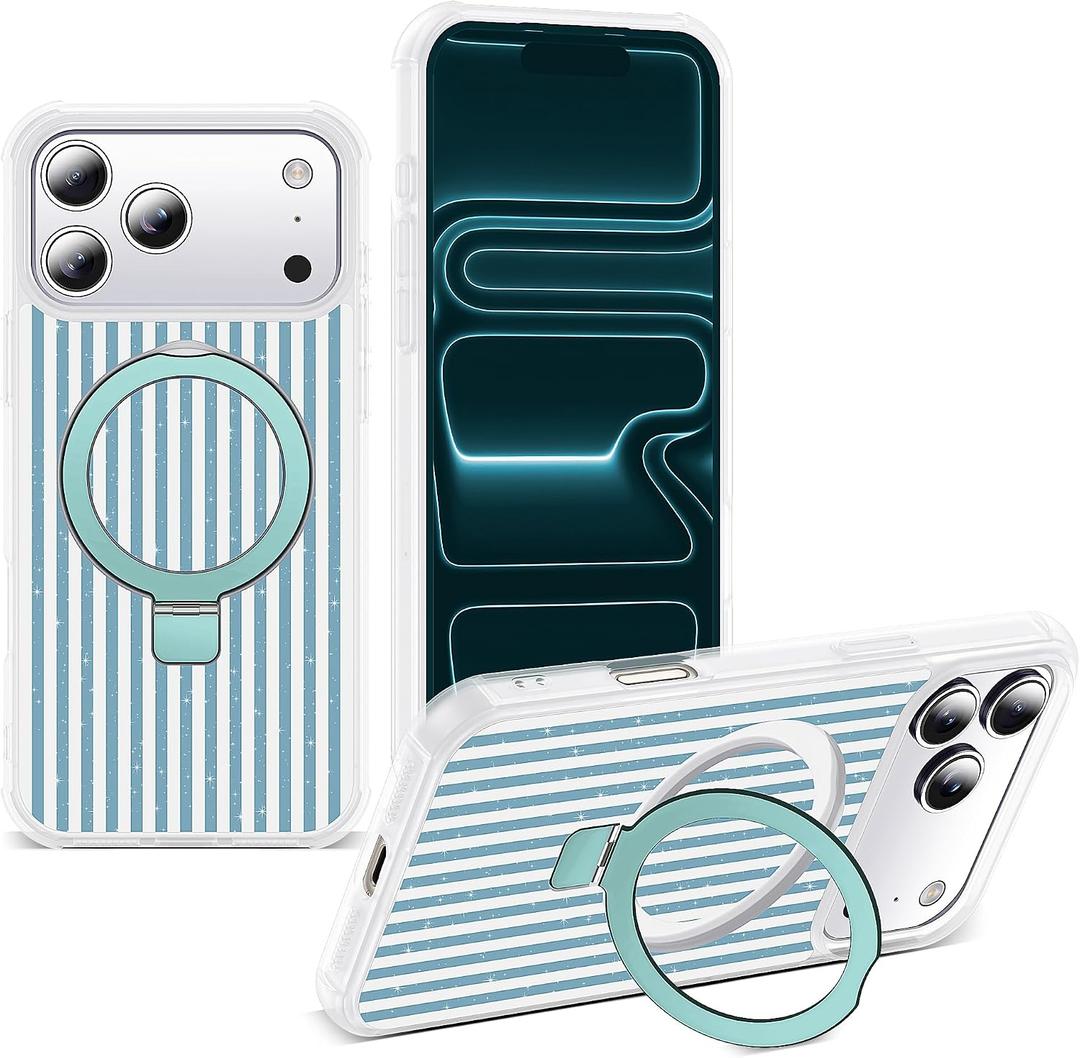 Striped Case for iPhone 17 Pro Max with Stand,6.9" T-Blue