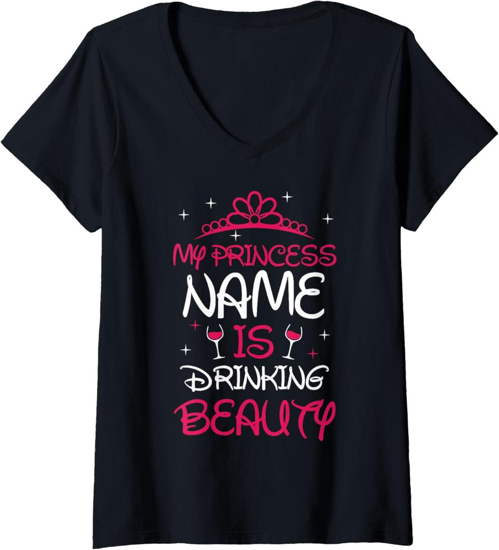 Womens My Princess Name is Drinking Beauty Funny V-Neck T-Shirt 2XL