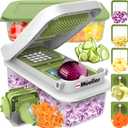 Mueller Pro-Series V Blade Veggie Chopper, Egg Slicer, Spiralizer, Dicer, Cutter, Food Chopper, Gifts for Mom, Kitchen Accessories & Kitchen Essentials with Food Container and Lid White Sand/Green (5 Blade)