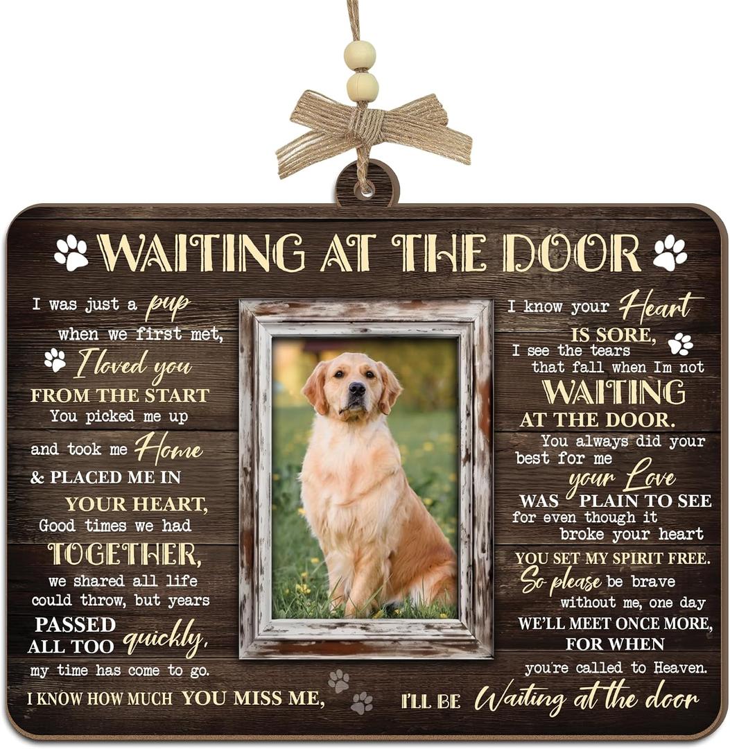 2 x Dog Memorial Photo Ornament – Waiting at the Door – Three Layer Wooden Plaque – Pet Memorial Gifts for Dogs – Bereavement Gifts for Grieving Pet Owners – in Remembrance Ornament with Photo Slot