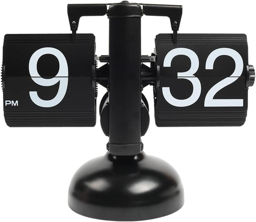 mooas Flip Desk Clock (Black), Retro Vintage Design Auto Flip Desk/Table Clock Large Number Battery Powered Internal Gear Operated Home Dcor Ideal for Home Office School Hotel Caf (Black)