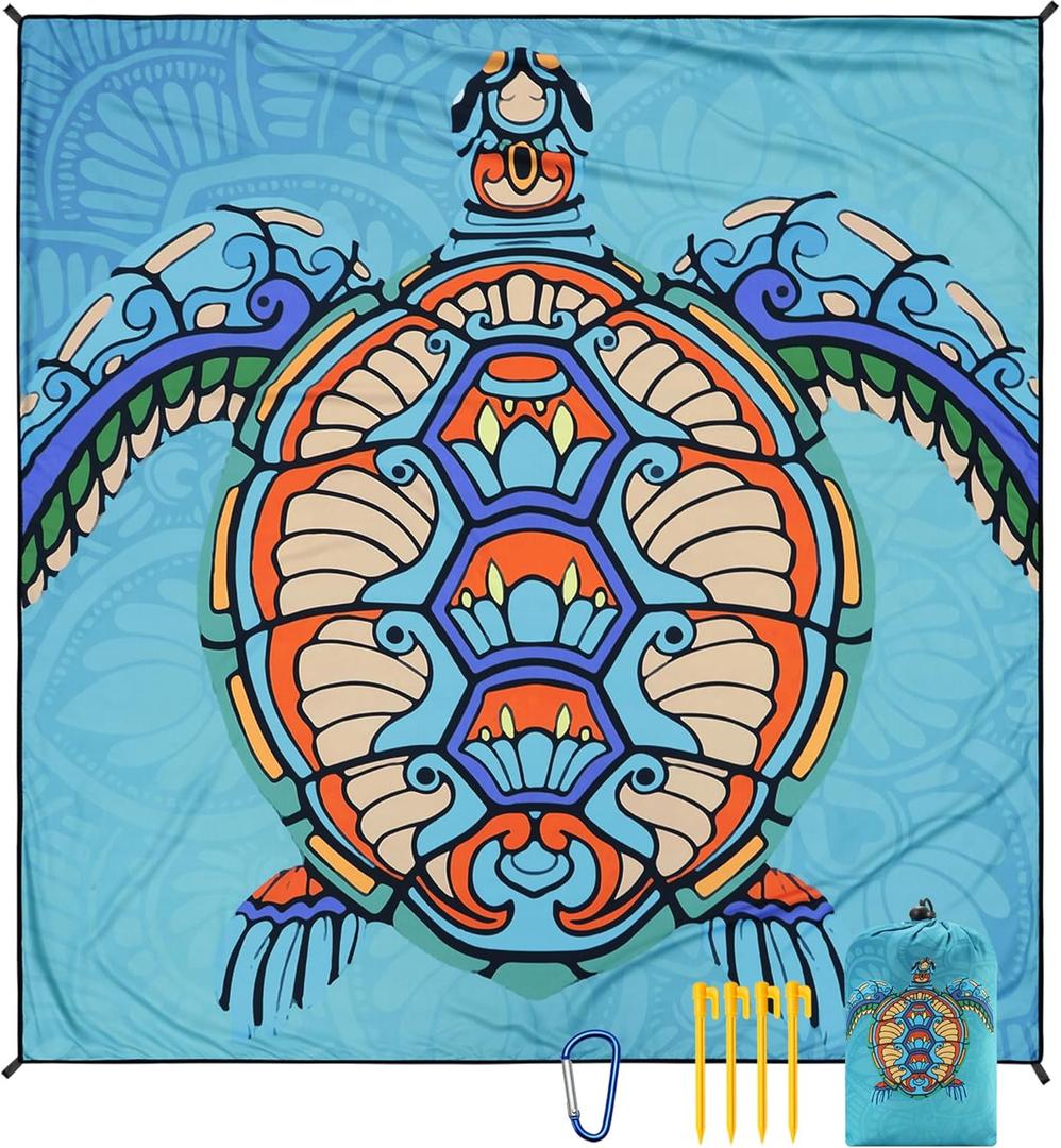 Beach Blanket Sandproof Extra Large Beach Mat Adults Waterproof Quick Drying Sand Free Mat Made by Premium Polyester with 4 Stakes & 4 Corner Pockets for Outdoor Travel Camping Hiking (79" X 83", Cshg-mtl)