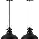 Haolaike Industrial Pendant Light Fixture, Farmhouse Decor Adjustable Metal Hanging Lamp, Vintage Pendant Lighting for Kitchen Restaurant Dining Room Cafe, E26 Base Black (Black, 2 Pack)
