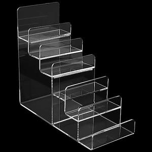 MOUYAT 6 Tier Acrylic Display Stand Clear Riser Display Shelf, Acrylic Wallet Display Stand Holder, Greeting Card Display Riser for Pops Figure, Makeup, Sunglasses, Purse, Jewelry, 9.2x3.9x8.4Inch