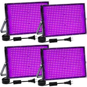 300W Black Lights for Glow Party, LED Blacklight IP65 Waterproof with US Plug and Switch 385-400nm UV Black Light for Halloween Decoration,Body Painting(4 Pack)