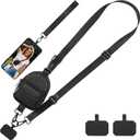 Clip and Go Strap for Phone with Wallet Crossbody, Adjustable Phone Lanyard with Cell Phone Wrist Strap & Tether Tab (Black)