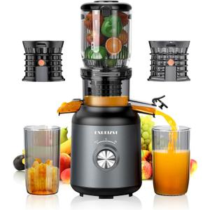 Juicer Machines, Cold Press Juicer with 4.2'' Large Feed Chute, Fit Whole Fruit and Vegetable Slow Juice Extractor Machine, 250W Masticating Juicer Easy To Clean, High Juice Yield, BPA Free (Black)