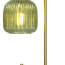 QiMH Industrial Table Lamp for Bedroom  Green Glass Beside Lamp with USB A&C Ports, Stepless Dimmable Gold Lamps, Nightstand Lamps for Living Room, Office, Home Decor(Bulb Included)