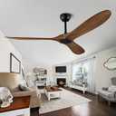 QUTWOB 60" Ceiling Fan with Remote Control No Lights,Modern Reversible DC Motor Indoor Outdoor 3 Blades Ceiling Fans for Patio Bedroom Living Room(Black+Dark Walnut)