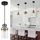 foucasal Modern Pendant Kitchen Island Light, Pendant Lighting with Glass Shade, E26 Socket and Adjustable Cable, Suitable for Living Rooms, Bedrooms, Hallways (Black Gold)