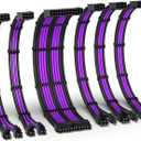 EZDIY-FAB PSU Cable Extension Kit,16AWG Power Supply Extension Cable,1x24Pin/2x4+4 EPS/3x6+2 PCI-E,Custom PC Sleeve Cable 300MM with Combs-Black Purple