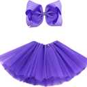 BGFKS 5 Layered Tulle Tutu Skirt for Girls with Hairbow, Ballet Dressing Up Kid Tutu Skirt (2-8 Years, Dark Purple)