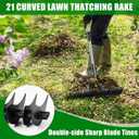 Thatch Rake for Lawns 21 Curved Steel Tines with 64'' Adjustable Metal Handle Handle Heavy Duty Dethatcher Rake for Garden Yard Farm Lawn Care Leveling Gathering Leaf Grass Removal (Black-2)