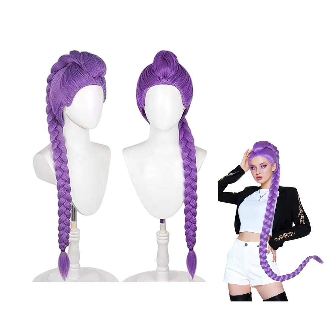 Rumi Costume Wig Cosplay, Purple Braid Wig Outfit Hair Halloween Cosplay Props, Anime Mira Zoey Costume Wigs for Women Men (Rumi Purple) (For Adult - Length 47 Inch)