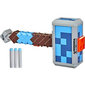 Nerf Minecraft Stormlander Dart-Blasting Hammer, Fires 3 Darts, Includes 3 Official Elite Darts, Pull-Back Priming Handle 