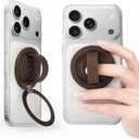 Upgraded Magnetic Phone Grip&Phone Stand, Liquid Silicone Soft and Portable Phone Ring, Removable Finger Loop Ring Grip Holder for iPhone, Strong Magnetic , Compatible with MagSafe Phone Case Brown
