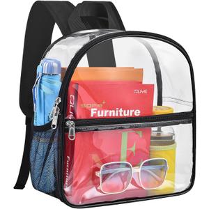 Paxiland Clear Backpack Stadium Approved 12126 with Reinforced and Wider Shoulder Straps, Small Clear Bag for Schools, Concerts, Work, Festivals and Sporting Events - Black