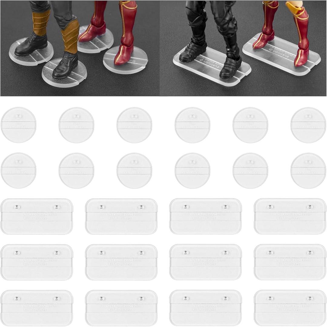 24Pcs 6 inch Action Figure Display Base with Peg, Toy Support Holder Display Stand, Compatible with Mavel Legends Series/Gi Jeo Classified Series/D C/Mo tu Figures, Clear Mix