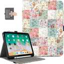 for iPad (A16) Case 11th Generation 2025, iPad 10th Generation Case Kids Men Women Shockproof with Pencil Holder, Multi-Angle Adjustable Stand View Pocket/Hand Strap/Auto Wake Sleep Patchwork Floral