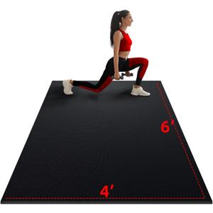 Large Exercise Mat for Home Workout,6'*4' (7mm) Extra Thick Workout Mat, High-Density Gym Mat for Cardio, Jump Rope, MMA, Weights (Shoe-Friendly) (6'*4'Black)
