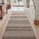 DEXI Hallway Runner Rug 3.3x8, Woven Braided Farmhouse Runner Carpet Indoor, Absorbent Thin Long Entryway Runners for Kitchen, Laundry Room, Patio Entrance, Striped Brown
