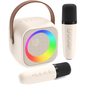 Karaoke Machine for Kids, Toys for 3-12 Years Old Girls Gifts, Kids Karaoke Microphone Machine Toy, Best Fun Christmas Birthday Gifts for 5 6 7 8 9 10 11 Years Teens Girl Boys Beige 2 Mic