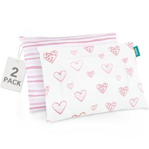 Biloban Organic Cotton 2 Pack Kids Toddler Pillowcase for Children Toddler Pillows 13"x 18" or 14"x19", Envelope Travel Toddler Pillow Cover Case (Pink Print)