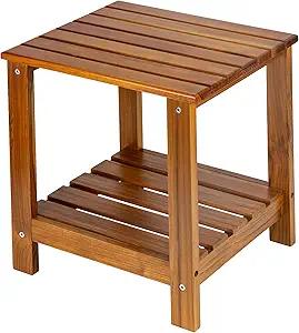 Utoplike Teak Side Table Outdoor, Patio End Table Double Layer, Wooden Coffee Accent Tables for Backyard, Garden, Bed, Living Room, Couch, Two-Tier