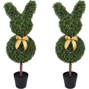2 Pcs Bunny-Shape Boxwood Topiary 3 ft Faux Boxwood Bunny, UV & Weather-Resistant, Lifelike Decorative Garden Sculpture for Front Porch, Patio, Lawn, Backyard & Indoor Decor