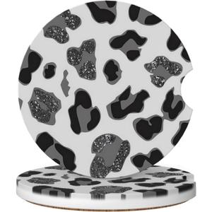 GACCAP Car Coasters for Cup Holders, 2 Pack Absorbent Ceramics Anti Slip Universal 2.56 Inch Car Cup Coaster for Women Men, Car Interior Accessories - Black Grey Leopard Cheetah Print