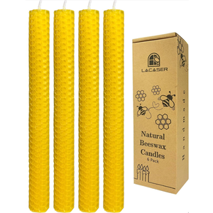 Lacaser Beeswax Taper Candles Set of 4 Pcs, 9" Long Candles for Candlesticks in Yellow, Dripless & Smokeless, Burning Time 4 Hours
