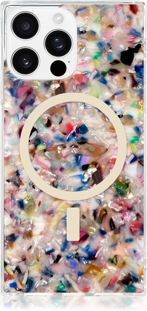 Flaunt Official Square Protective Case - Compatible with iPhone 16 Pro - Compatible with MagSafe & Wireless Charging - Drop-Tested & Shockproof - (Rainbow Confetti Tortoise Shell)