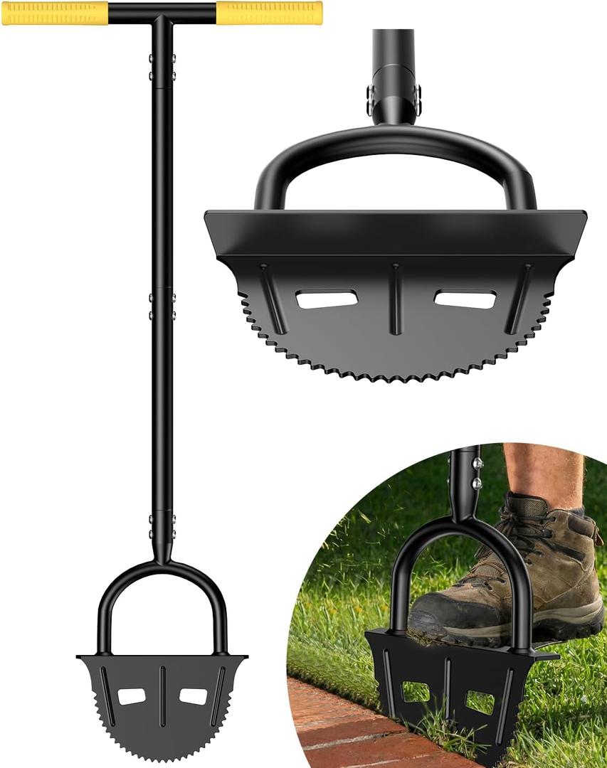 Luvenia Manual Edger Lawn Tool, 42-Inch Solid Steel Lawn Edger with 30 Sharp Serrated Teeth, 9-Inch Wide Non-Slip Foot PlateHalf Moon Edgers for Sidewalk Driveway Flower Bed Edging, Rust-Proof