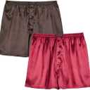 Men's Satin Boxer Briefs Pack, Silk Feeling Sleep Shorts Underwear with Fly for Men (Large, Multi7-2 Pack)