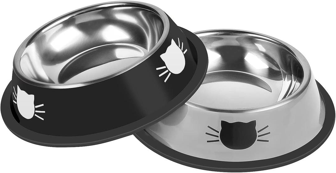 Serentive 2 Pcs Non-Slip Stainless Steel Small Cat Food Bowls - Unbreakable, Thicken 13 Oz Cat Dishes - Indoor, Removable Rubber Base, Easily Clean, Lovely Color