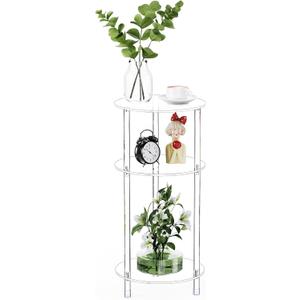 Clear Round Acrylic Side Table for Small Spaces, 11.81" L x 11.81" W x 24.6" H, 3 Tier Small Modern Drink End Table Nightstand, Minimalist Bedside Table for Living Room, Bedroom, Bathroom