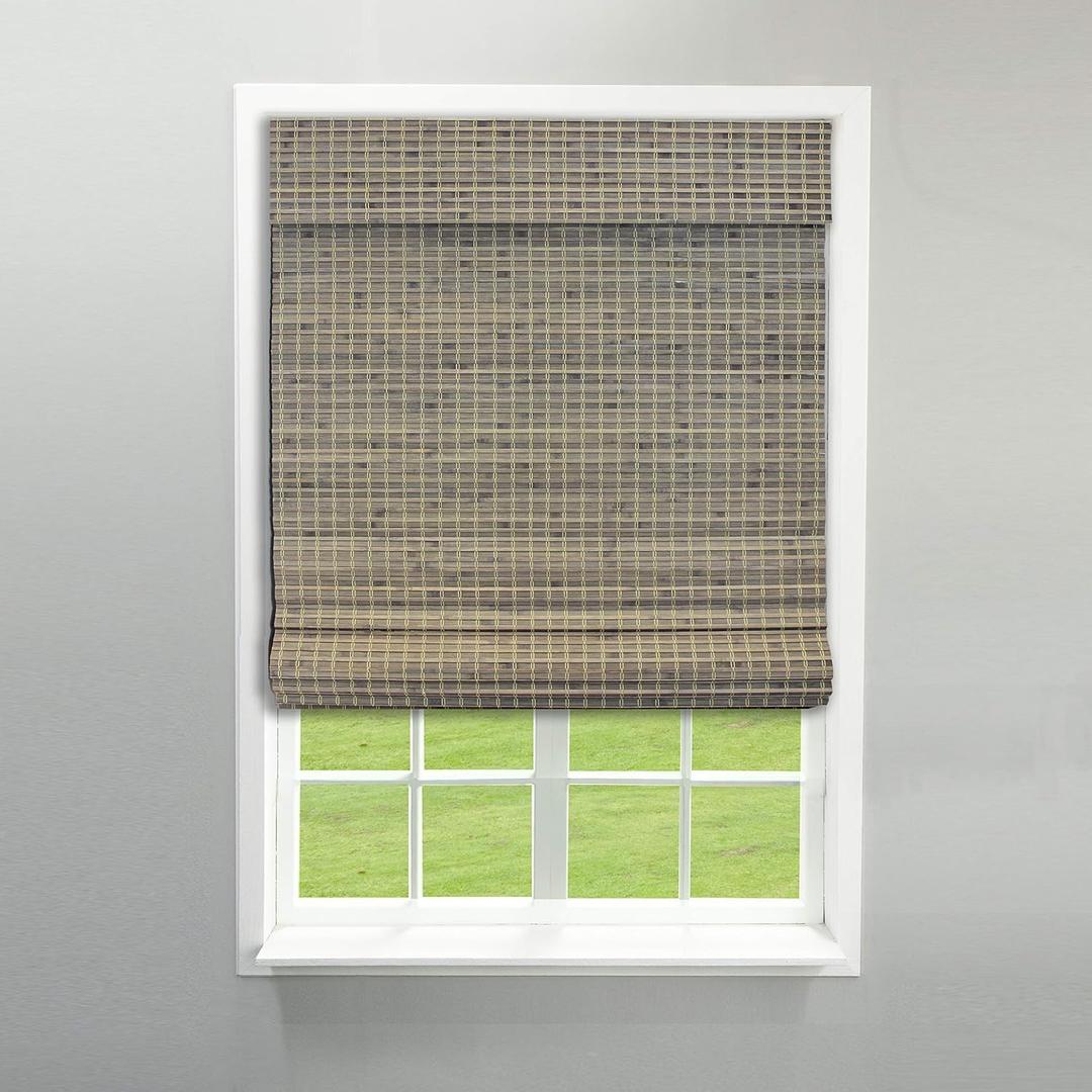 Radiance Cordless Bamboo Roman Shades for Windows - Flatweave Bamboo Blinds for Reduce Bright Light - Easy to Lift & Fold Up Window Shades - Driftwood - 23 in. W x 48 in. L - (02208847E)