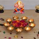 Decorative 9 Lotus Diya Shape urli Bowl for Home and Pooja Decorations| Handcrafted tealight Candle Holder for Home and Office Decor| Diwali Lotus Bowls - (12 Inches)