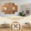 17.7" Boho Rattan Farmhouse Chandeliers for Dining Room,4-Light Hand-Woven Rustic Drum Chandelier Wicker Pendant Light Fixture for Kitchen Island,Bedroom,Living Room,Entryway Foyer