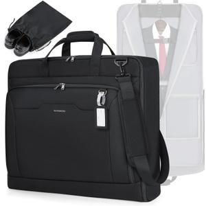 RAINSMORE Garment Bags for Travel Carry On Garment Bag for Hanging Clothes, Suit Bag for Business Trips with Shoes bag & Shoulder Strap, Waterproof Foldable Suit Luggage Bag for Men Women, Black