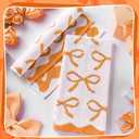 4 Pcs Fall Hand Towels for Bathroom 13 x 29'' Soft 100% Cotton Orange Bow Face Towel Thanksgiving Kitchen Decor Absorbent Preppy Bathroom Decor Bridal Shower Wedding Gift